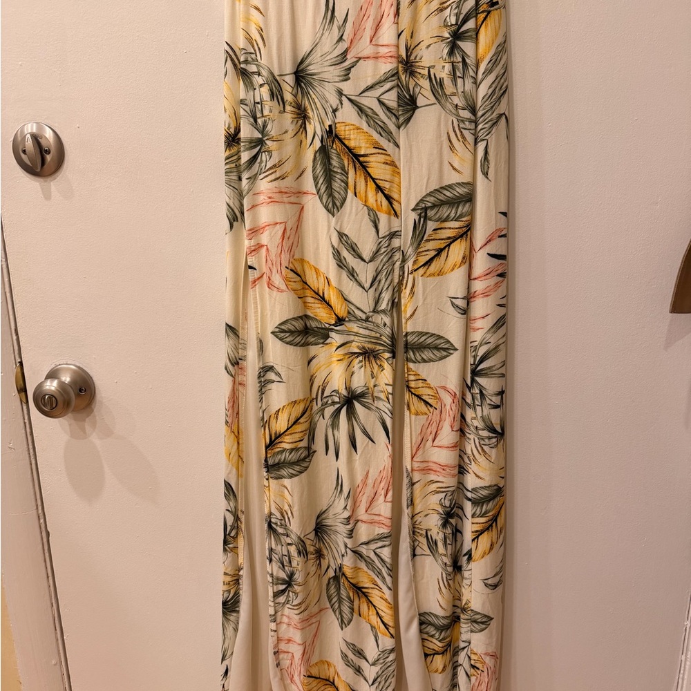 Floral Print Double Slit Skirt